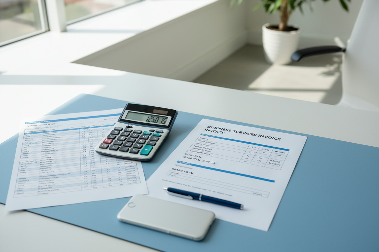 Facture et notes consultées sur un bureau